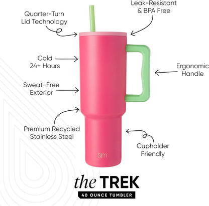 Tumbler with Handle and Straw | 40oz | 80s Mix | Trek Tumbler, Travel Mug | Insulated Water Bottle, Cupholder Friendly, Stainless Steel Cup | 80s Mix - Colors C