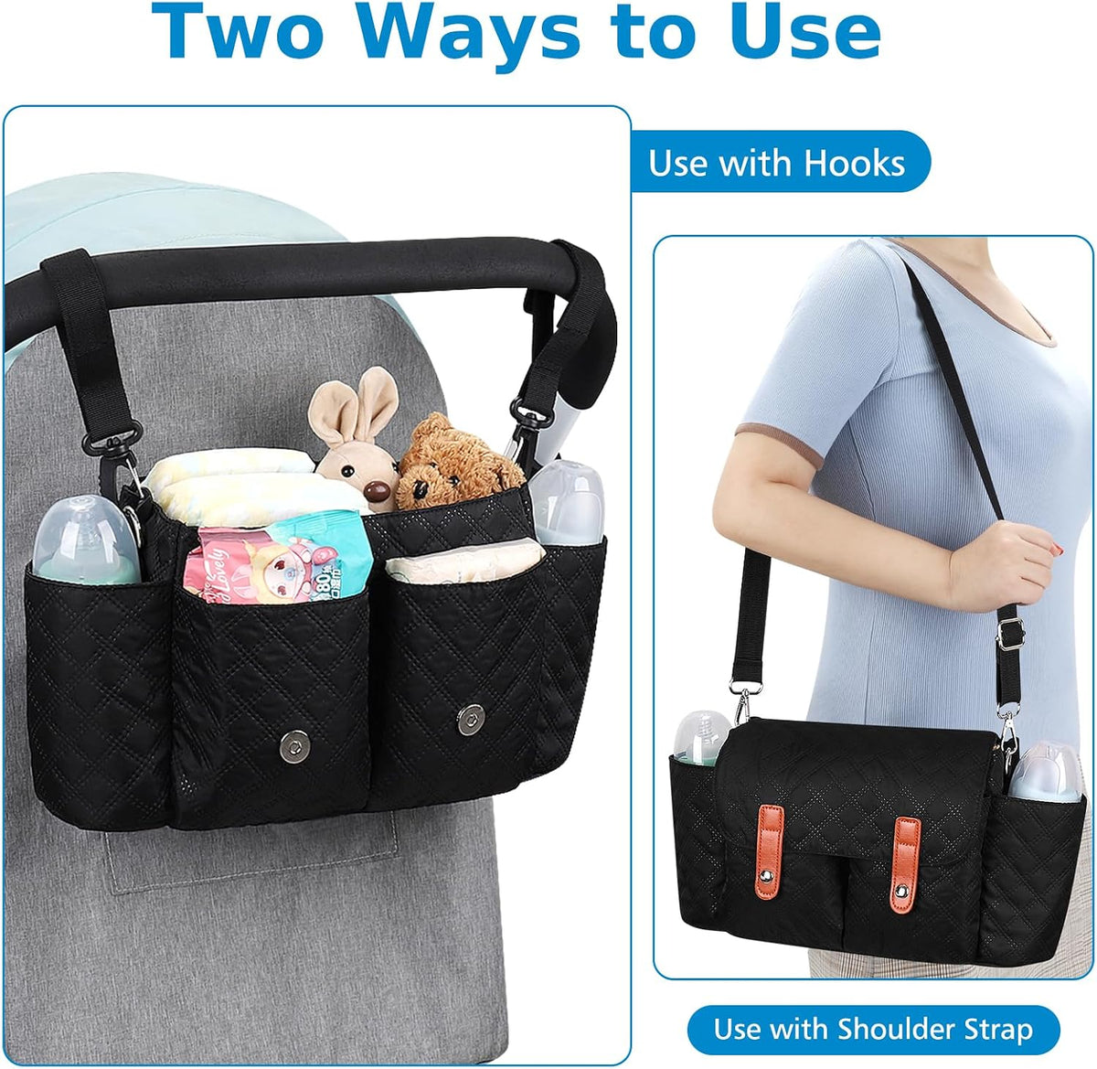 Universal Stroller Organizer, Stroller Bag with Detachable Shoulder Strap and Magnetic Snap Closure, Stroller Caddy Organizer for Uppababy Baby Jogger Britax BOB Umbrella Stroller