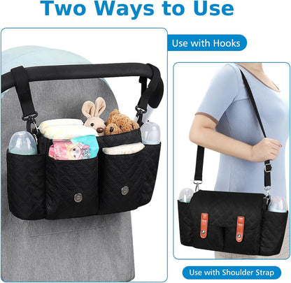 Universal Stroller Organizer, Stroller Bag with Detachable Shoulder Strap and Magnetic Snap Closure, Stroller Caddy Organizer for Uppababy Baby Jogger Britax BOB Umbrella Stroller