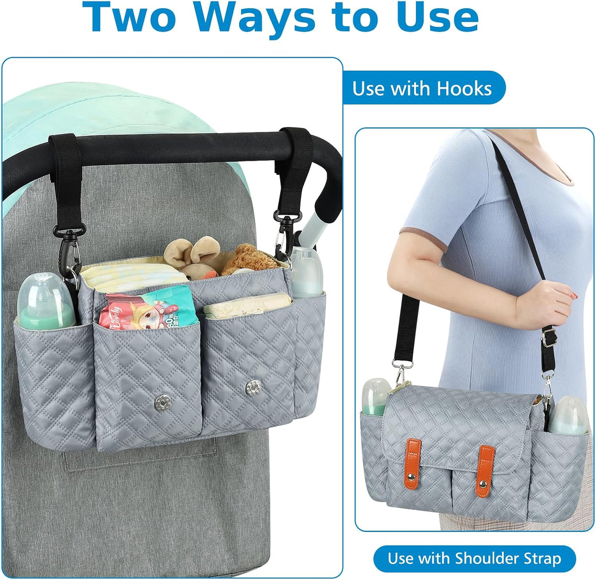 Universal Stroller Organizer, Stroller Bag with Detachable Shoulder Strap and Magnetic Snap Closure, Stroller Caddy Organizer for Uppababy Baby Jogger Britax BOB Umbrella Stroller