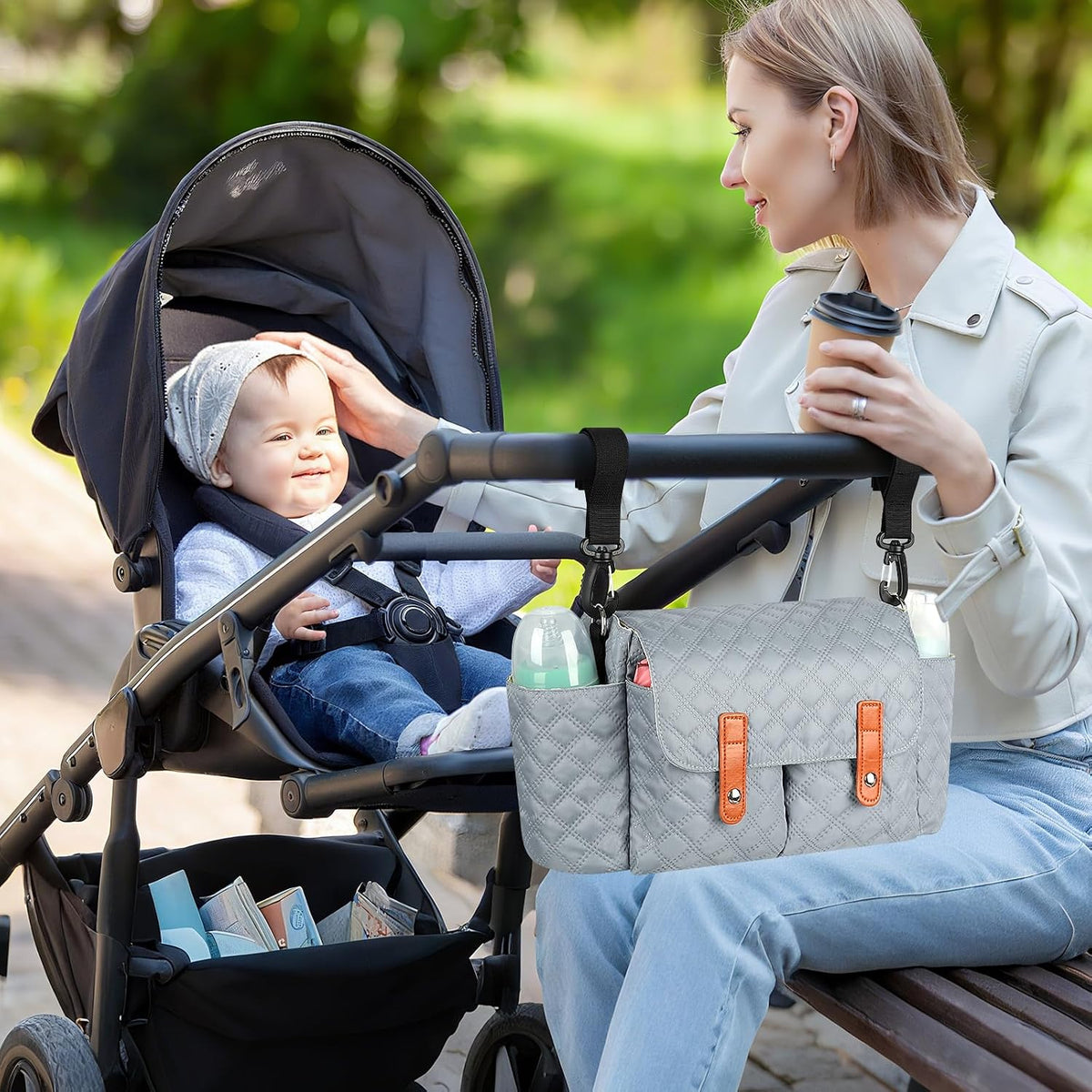 Universal Stroller Organizer, Stroller Bag with Detachable Shoulder Strap and Magnetic Snap Closure, Stroller Caddy Organizer for Uppababy Baby Jogger Britax BOB Umbrella Stroller