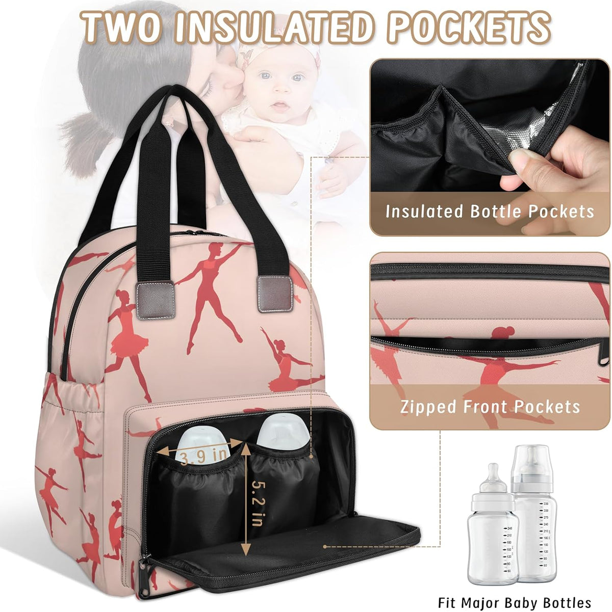 Leaves Fall Diaper Bag Backpack for Travel, Waterproof Diaper Bag with Insulated Bottle Pockets & USB Port, Large Capacity Baby Bag for Moms & Dads