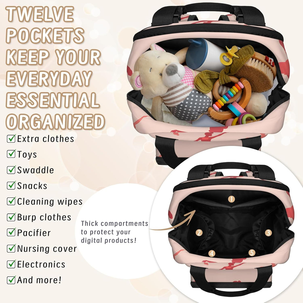 Leaves Fall Diaper Bag Backpack for Travel, Waterproof Diaper Bag with Insulated Bottle Pockets & USB Port, Large Capacity Baby Bag for Moms & Dads