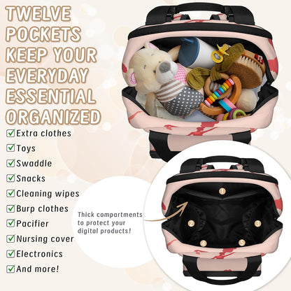 Leaves Fall Diaper Bag Backpack for Travel, Waterproof Diaper Bag with Insulated Bottle Pockets & USB Port, Large Capacity Baby Bag for Moms & Dads