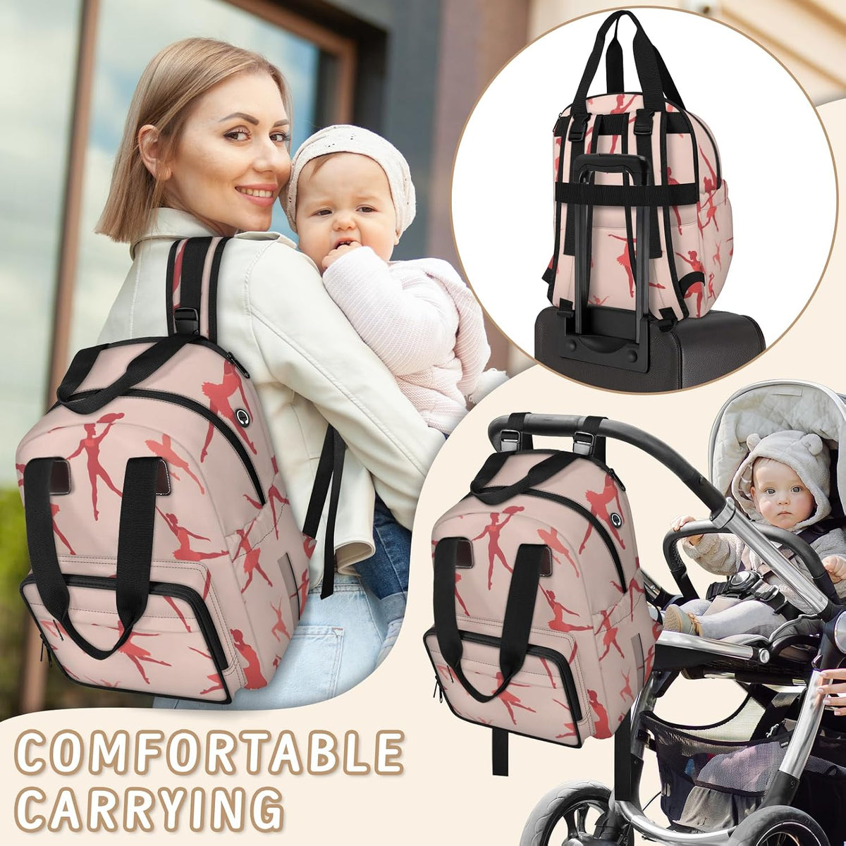 Leaves Fall Diaper Bag Backpack for Travel, Waterproof Diaper Bag with Insulated Bottle Pockets & USB Port, Large Capacity Baby Bag for Moms & Dads