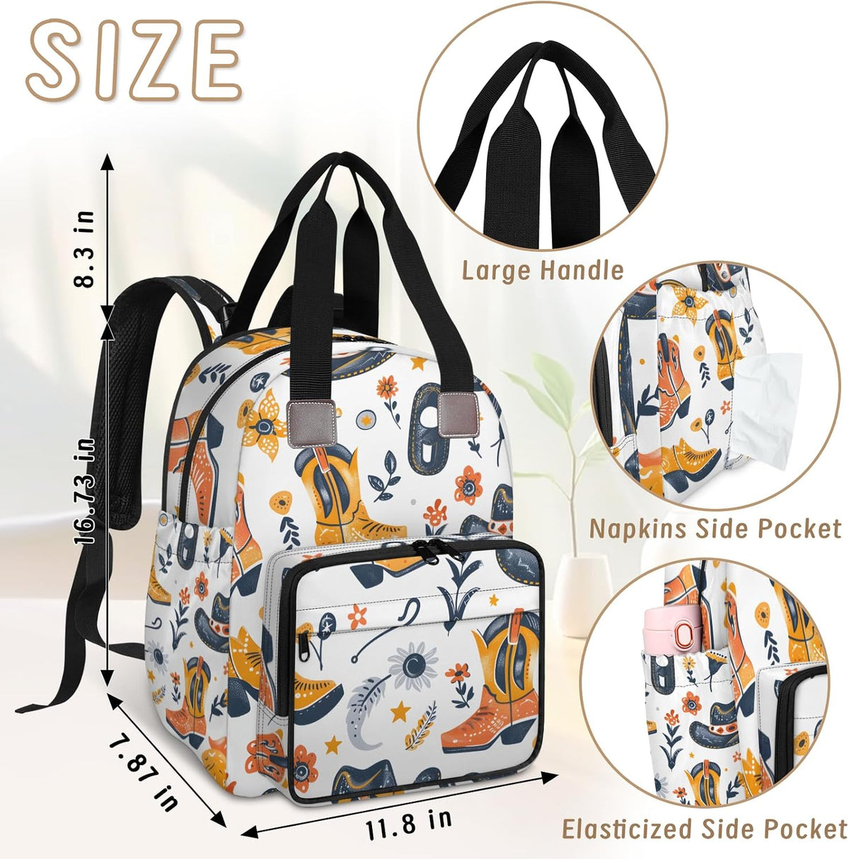 Leaves Fall Diaper Bag Backpack for Travel, Waterproof Diaper Bag with Insulated Bottle Pockets & USB Port, Large Capacity Baby Bag for Moms & Dads
