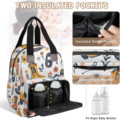 Leaves Fall Diaper Bag Backpack for Travel, Waterproof Diaper Bag with Insulated Bottle Pockets & USB Port, Large Capacity Baby Bag for Moms & Dads