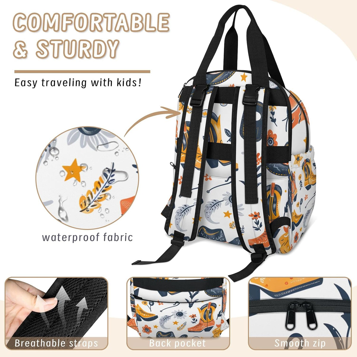 Leaves Fall Diaper Bag Backpack for Travel, Waterproof Diaper Bag with Insulated Bottle Pockets & USB Port, Large Capacity Baby Bag for Moms & Dads
