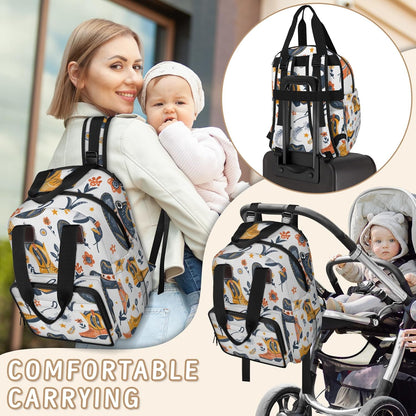 Leaves Fall Diaper Bag Backpack for Travel, Waterproof Diaper Bag with Insulated Bottle Pockets & USB Port, Large Capacity Baby Bag for Moms & Dads