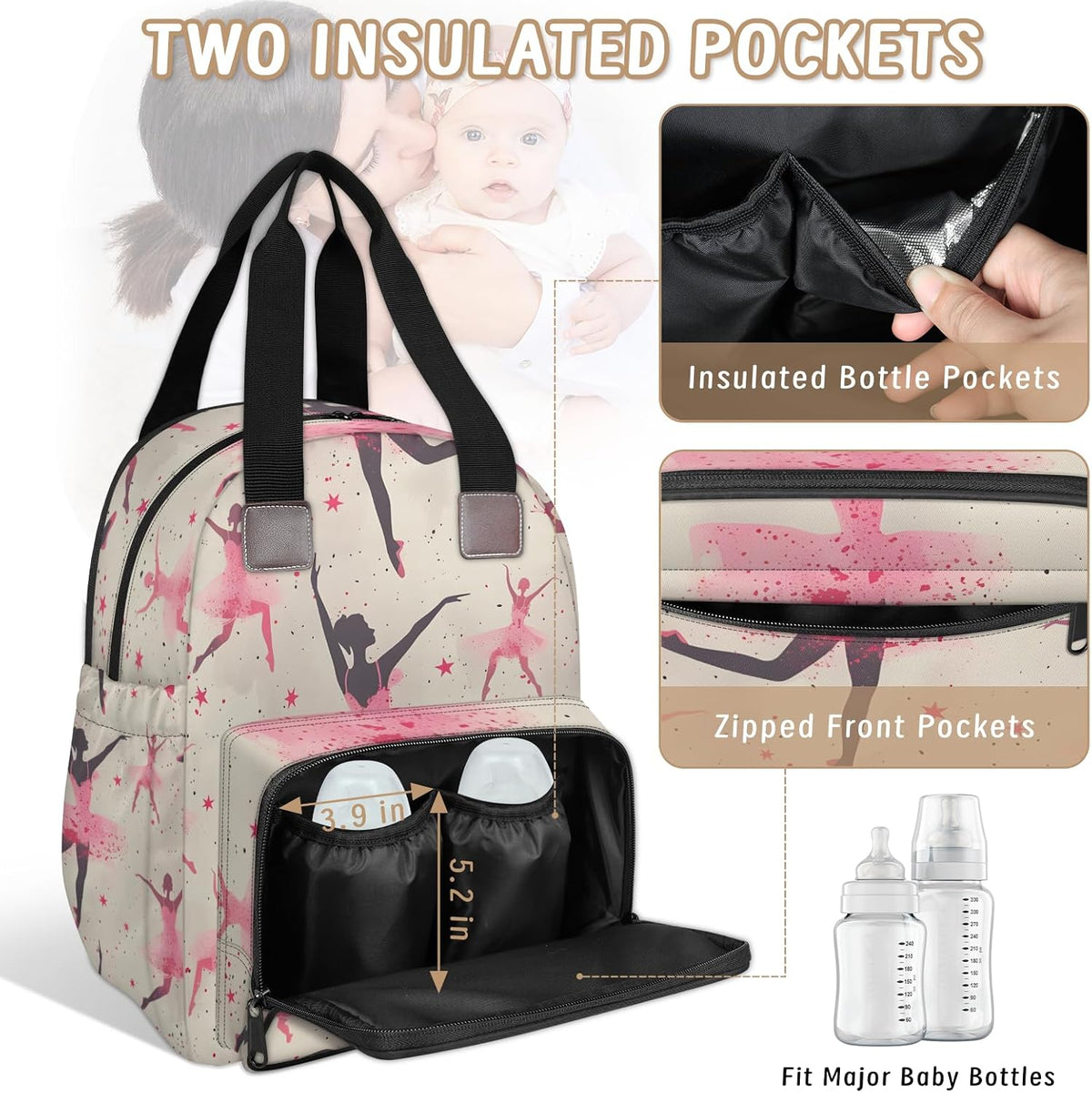 Leaves Fall Diaper Bag Backpack for Travel, Waterproof Diaper Bag with Insulated Bottle Pockets & USB Port, Large Capacity Baby Bag for Moms & Dads