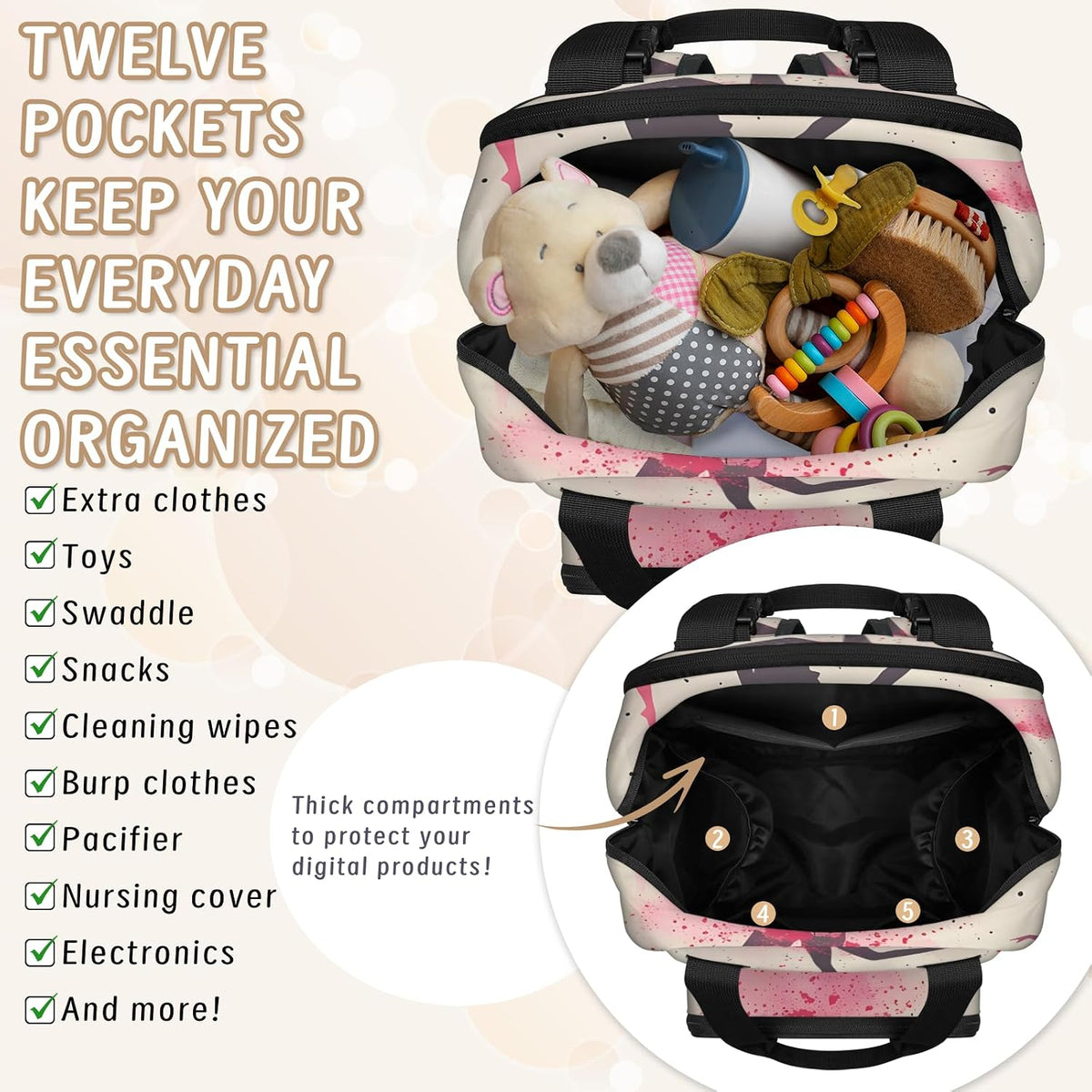 Leaves Fall Diaper Bag Backpack for Travel, Waterproof Diaper Bag with Insulated Bottle Pockets & USB Port, Large Capacity Baby Bag for Moms & Dads