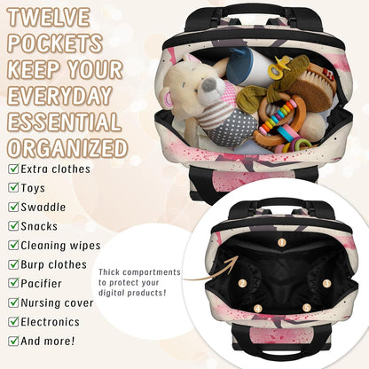 Leaves Fall Diaper Bag Backpack for Travel, Waterproof Diaper Bag with Insulated Bottle Pockets & USB Port, Large Capacity Baby Bag for Moms & Dads
