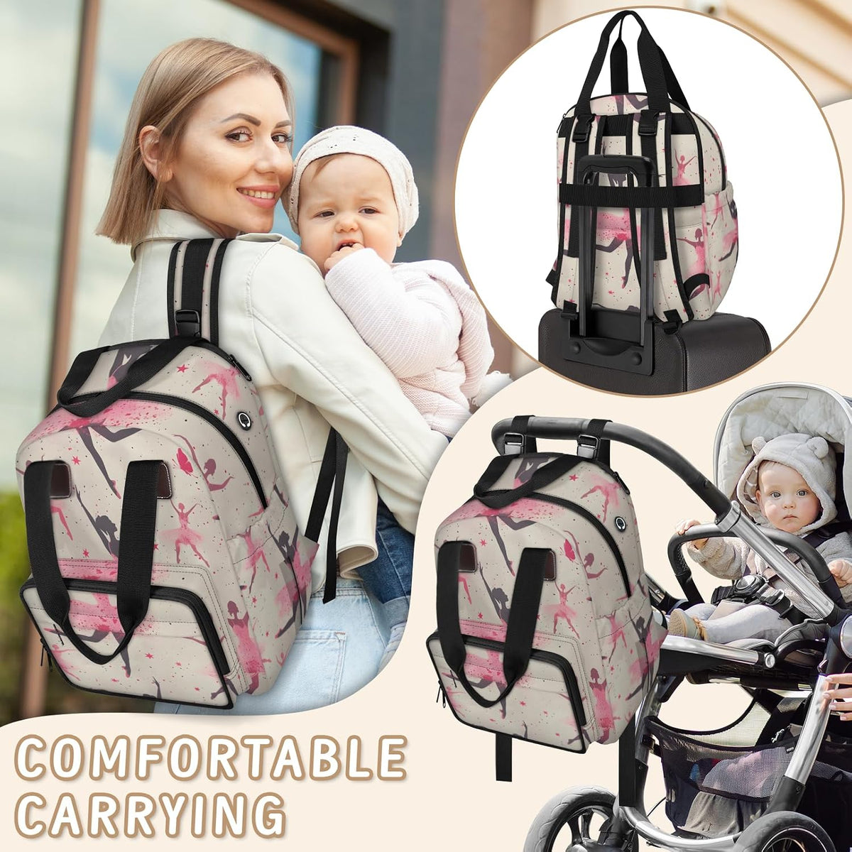 Leaves Fall Diaper Bag Backpack for Travel, Waterproof Diaper Bag with Insulated Bottle Pockets & USB Port, Large Capacity Baby Bag for Moms & Dads