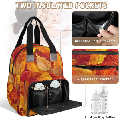 Leaves Fall Diaper Bag Backpack for Travel, Waterproof Diaper Bag with Insulated Bottle Pockets & USB Port, Large Capacity Baby Bag for Moms & Dads