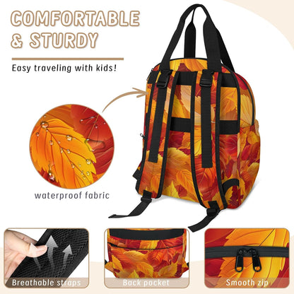 Leaves Fall Diaper Bag Backpack for Travel, Waterproof Diaper Bag with Insulated Bottle Pockets & USB Port, Large Capacity Baby Bag for Moms & Dads