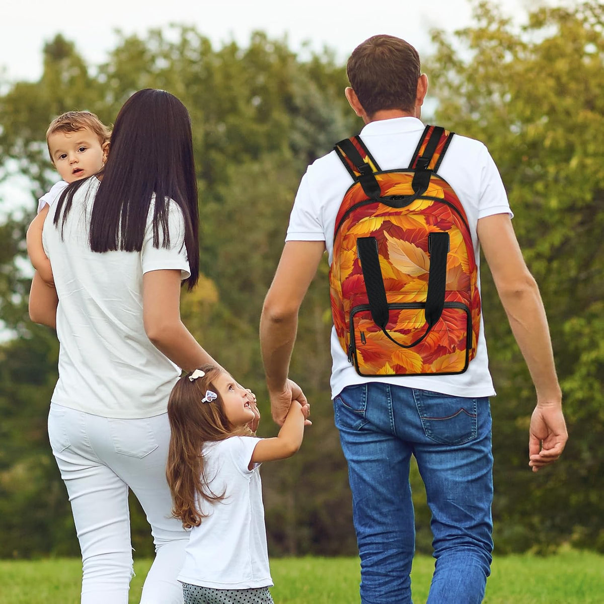 Leaves Fall Diaper Bag Backpack for Travel, Waterproof Diaper Bag with Insulated Bottle Pockets & USB Port, Large Capacity Baby Bag for Moms & Dads