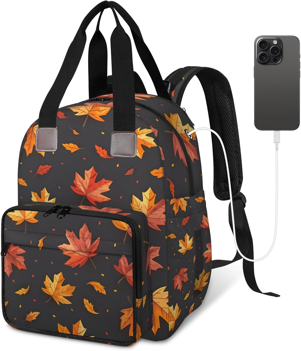Leaves Fall Diaper Bag Backpack for Travel, Waterproof Diaper Bag with Insulated Bottle Pockets & USB Port, Large Capacity Baby Bag for Moms & Dads