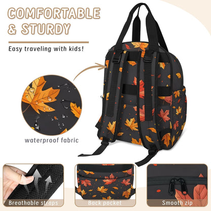 Leaves Fall Diaper Bag Backpack for Travel, Waterproof Diaper Bag with Insulated Bottle Pockets & USB Port, Large Capacity Baby Bag for Moms & Dads