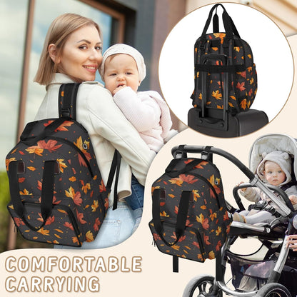 Leaves Fall Diaper Bag Backpack for Travel, Waterproof Diaper Bag with Insulated Bottle Pockets & USB Port, Large Capacity Baby Bag for Moms & Dads