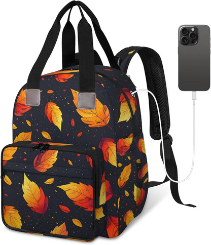 Leaves Fall Diaper Bag Backpack for Travel, Waterproof Diaper Bag with Insulated Bottle Pockets & USB Port, Large Capacity Baby Bag for Moms & Dads