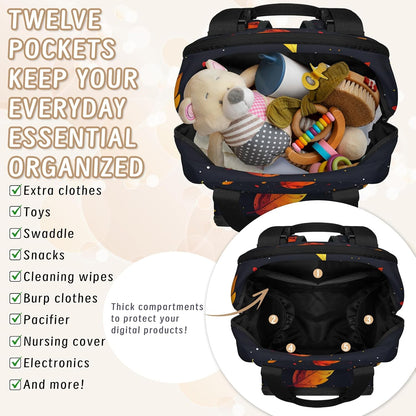 Leaves Fall Diaper Bag Backpack for Travel, Waterproof Diaper Bag with Insulated Bottle Pockets & USB Port, Large Capacity Baby Bag for Moms & Dads