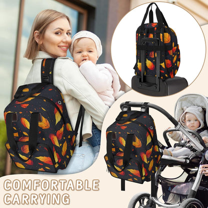 Leaves Fall Diaper Bag Backpack for Travel, Waterproof Diaper Bag with Insulated Bottle Pockets & USB Port, Large Capacity Baby Bag for Moms & Dads