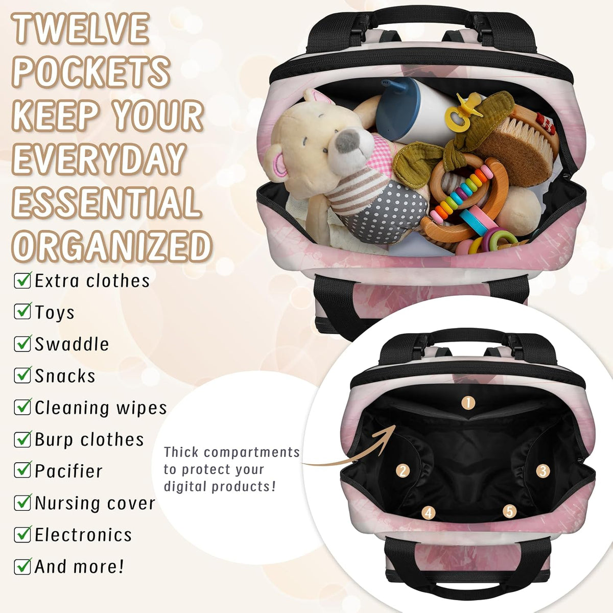 Leaves Fall Diaper Bag Backpack for Travel, Waterproof Diaper Bag with Insulated Bottle Pockets & USB Port, Large Capacity Baby Bag for Moms & Dads