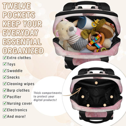 Leaves Fall Diaper Bag Backpack for Travel, Waterproof Diaper Bag with Insulated Bottle Pockets & USB Port, Large Capacity Baby Bag for Moms & Dads