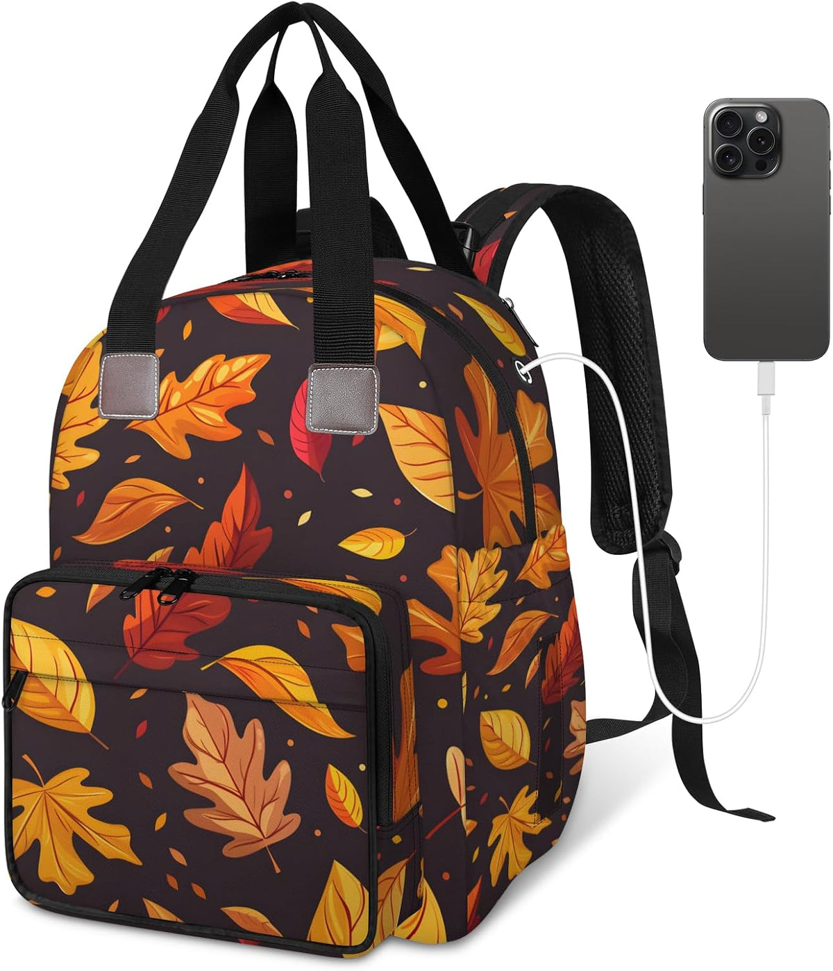 Leaves Fall Diaper Bag Backpack for Travel, Waterproof Diaper Bag with Insulated Bottle Pockets & USB Port, Large Capacity Baby Bag for Moms & Dads