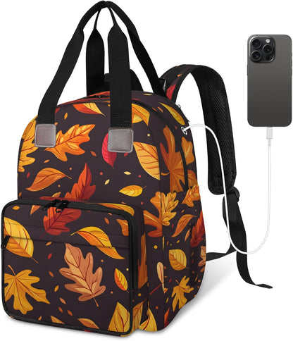 Leaves Fall Diaper Bag Backpack for Travel, Waterproof Diaper Bag with Insulated Bottle Pockets & USB Port, Large Capacity Baby Bag for Moms & Dads