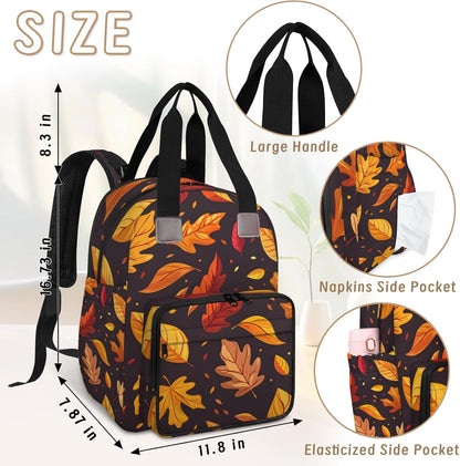 Leaves Fall Diaper Bag Backpack for Travel, Waterproof Diaper Bag with Insulated Bottle Pockets & USB Port, Large Capacity Baby Bag for Moms & Dads