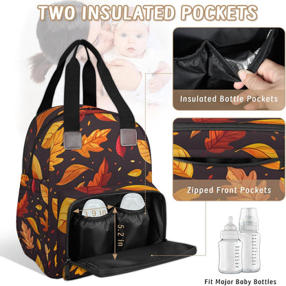 Leaves Fall Diaper Bag Backpack for Travel, Waterproof Diaper Bag with Insulated Bottle Pockets & USB Port, Large Capacity Baby Bag for Moms & Dads