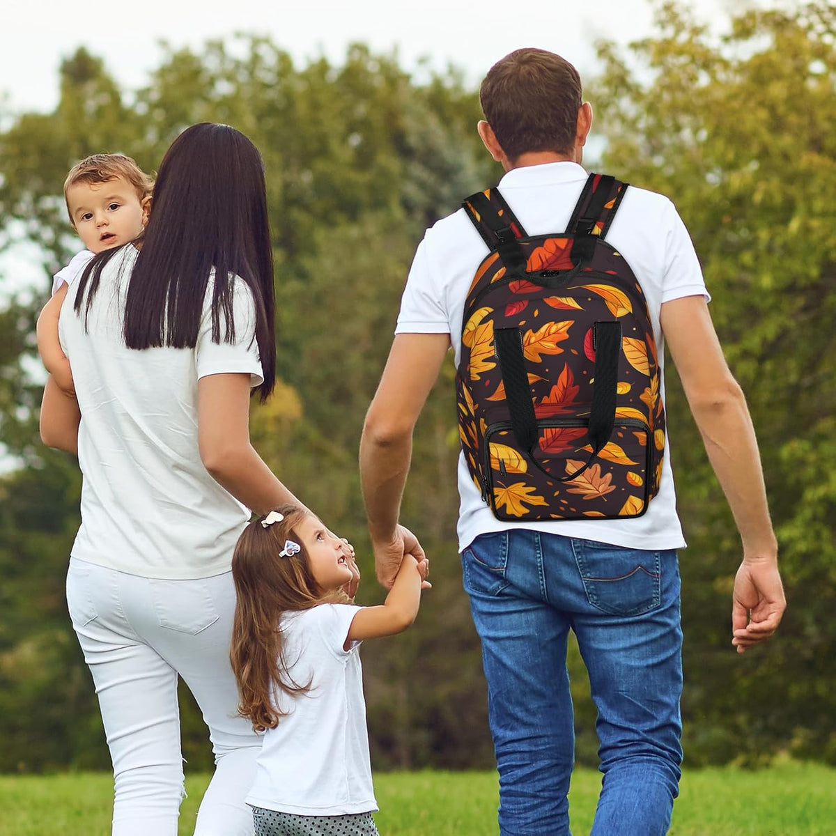 Leaves Fall Diaper Bag Backpack for Travel, Waterproof Diaper Bag with Insulated Bottle Pockets & USB Port, Large Capacity Baby Bag for Moms & Dads