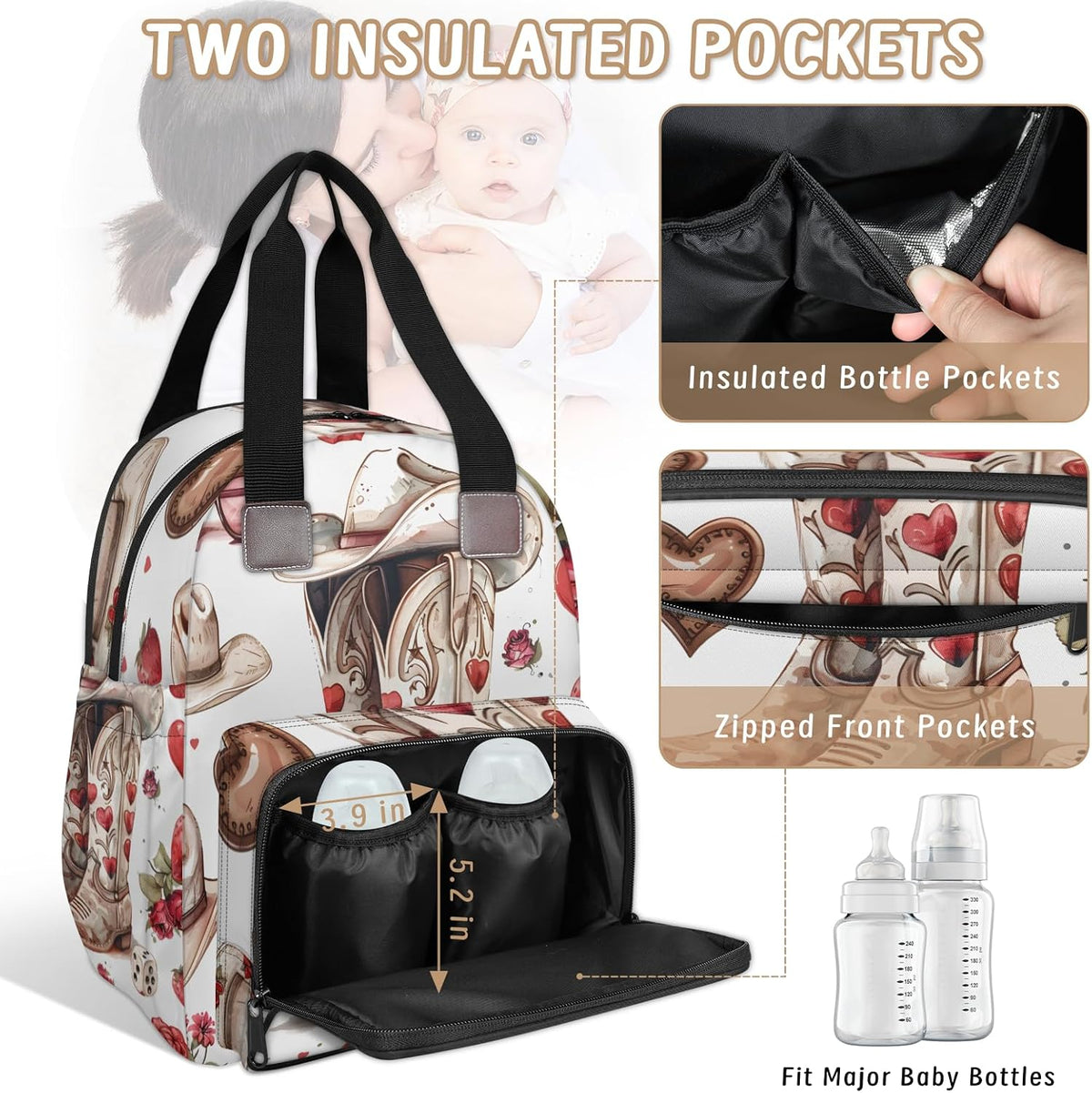 Leaves Fall Diaper Bag Backpack for Travel, Waterproof Diaper Bag with Insulated Bottle Pockets & USB Port, Large Capacity Baby Bag for Moms & Dads