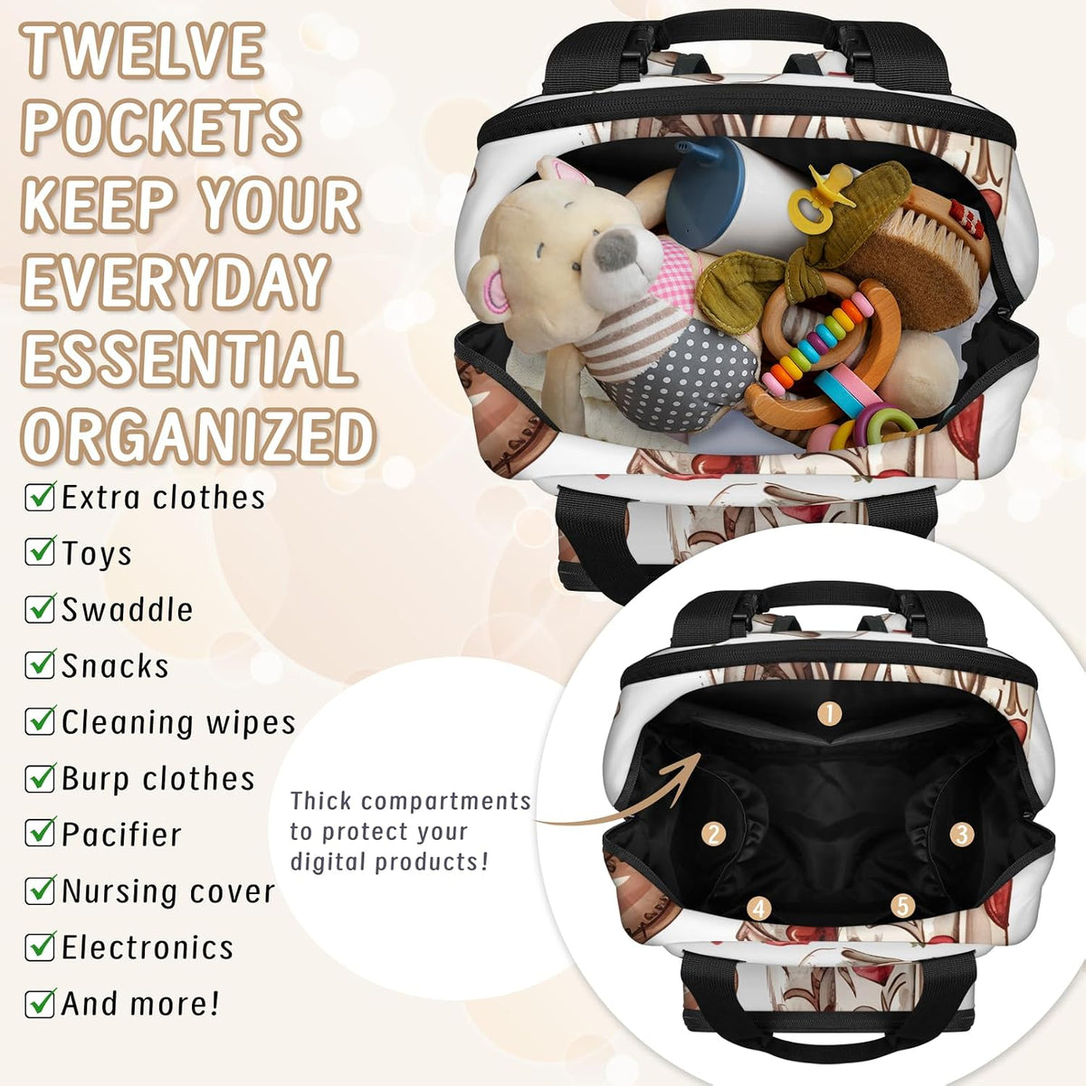 Leaves Fall Diaper Bag Backpack for Travel, Waterproof Diaper Bag with Insulated Bottle Pockets & USB Port, Large Capacity Baby Bag for Moms & Dads
