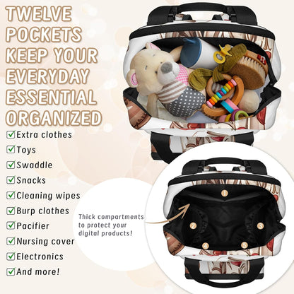 Leaves Fall Diaper Bag Backpack for Travel, Waterproof Diaper Bag with Insulated Bottle Pockets & USB Port, Large Capacity Baby Bag for Moms & Dads