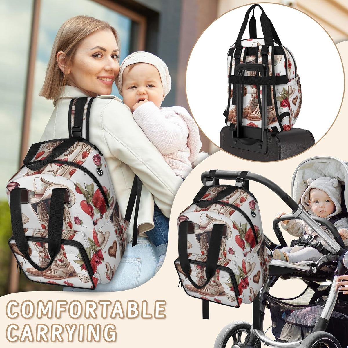 Leaves Fall Diaper Bag Backpack for Travel, Waterproof Diaper Bag with Insulated Bottle Pockets & USB Port, Large Capacity Baby Bag for Moms & Dads