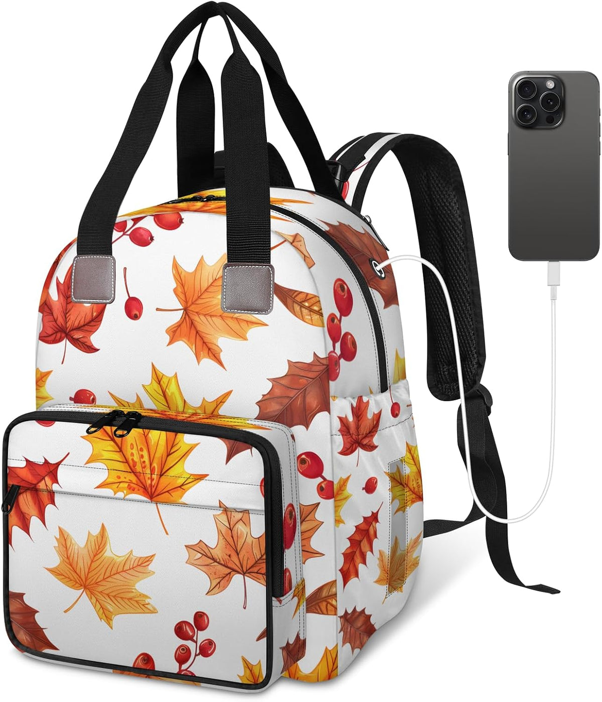Leaves Fall Diaper Bag Backpack for Travel, Waterproof Diaper Bag with Insulated Bottle Pockets & USB Port, Large Capacity Baby Bag for Moms & Dads