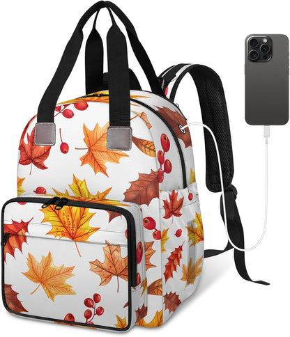 Leaves Fall Diaper Bag Backpack for Travel, Waterproof Diaper Bag with Insulated Bottle Pockets & USB Port, Large Capacity Baby Bag for Moms & Dads