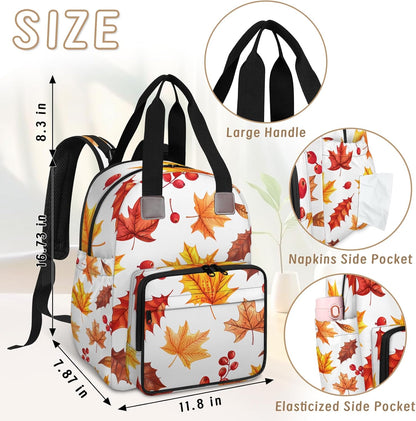 Leaves Fall Diaper Bag Backpack for Travel, Waterproof Diaper Bag with Insulated Bottle Pockets & USB Port, Large Capacity Baby Bag for Moms & Dads