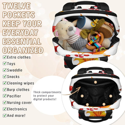 Leaves Fall Diaper Bag Backpack for Travel, Waterproof Diaper Bag with Insulated Bottle Pockets & USB Port, Large Capacity Baby Bag for Moms & Dads