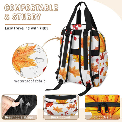 Leaves Fall Diaper Bag Backpack for Travel, Waterproof Diaper Bag with Insulated Bottle Pockets & USB Port, Large Capacity Baby Bag for Moms & Dads
