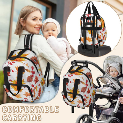 Leaves Fall Diaper Bag Backpack for Travel, Waterproof Diaper Bag with Insulated Bottle Pockets & USB Port, Large Capacity Baby Bag for Moms & Dads