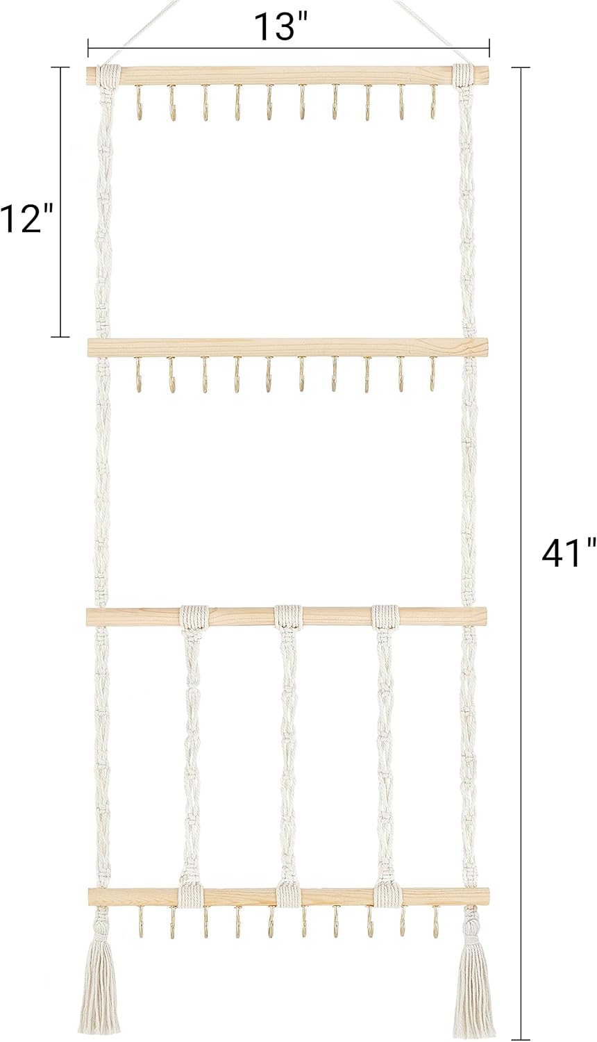 Over The Door Organizer with 5 Pockets and Headband Holder Bow Hanger for Girls Hair Bows Boho Nursery Decor for Baby's Room Bathroom Apartments Dorm Pantry