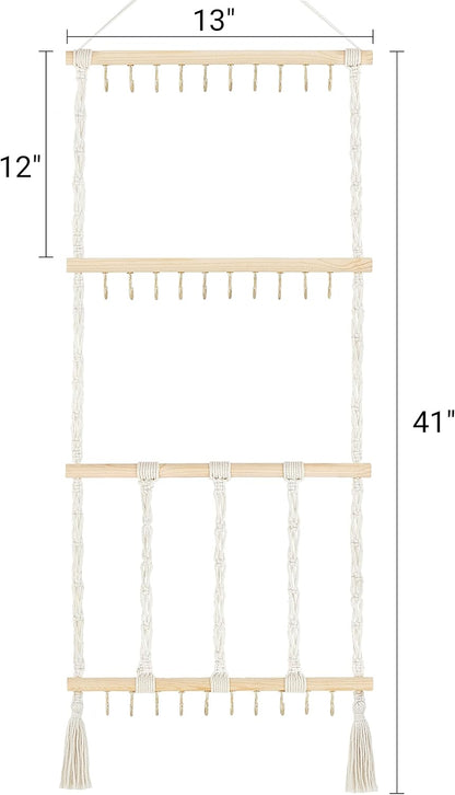 Over The Door Organizer with 5 Pockets and Headband Holder Bow Hanger for Girls Hair Bows Boho Nursery Decor for Baby's Room Bathroom Apartments Dorm Pantry