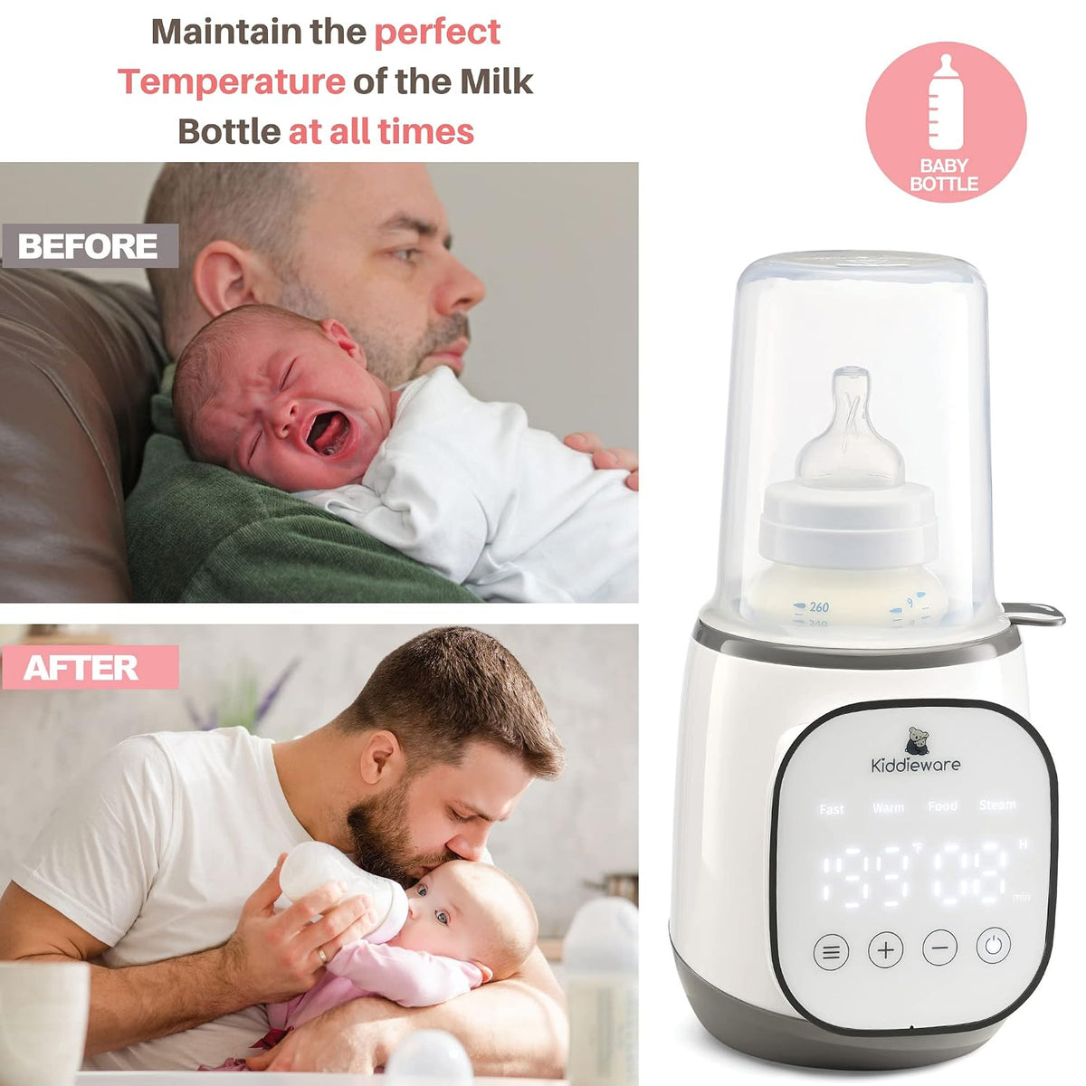 Baby Bottle Warmer for Breastmilk - 5-in-1 Feeding Bottle Warmers for all Bottles, Food Jars, and Breastmilk Bags - Smart Accurate Temperature Control, Automatic Shut-Off Milk Warmer for Baby
