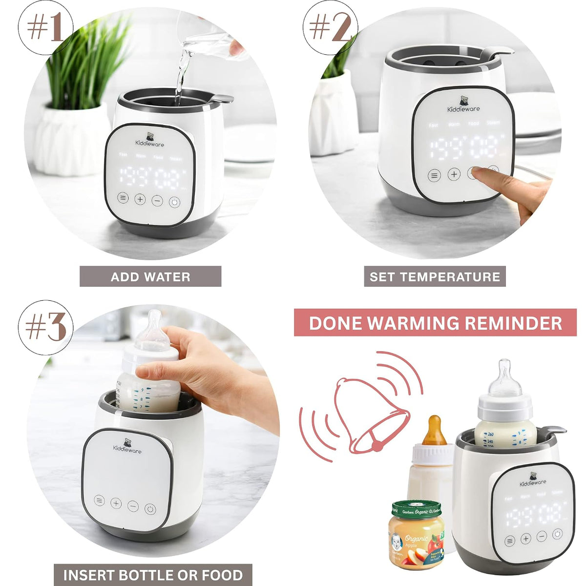 Baby Bottle Warmer for Breastmilk - 5-in-1 Feeding Bottle Warmers for all Bottles, Food Jars, and Breastmilk Bags - Smart Accurate Temperature Control, Automatic Shut-Off Milk Warmer for Baby