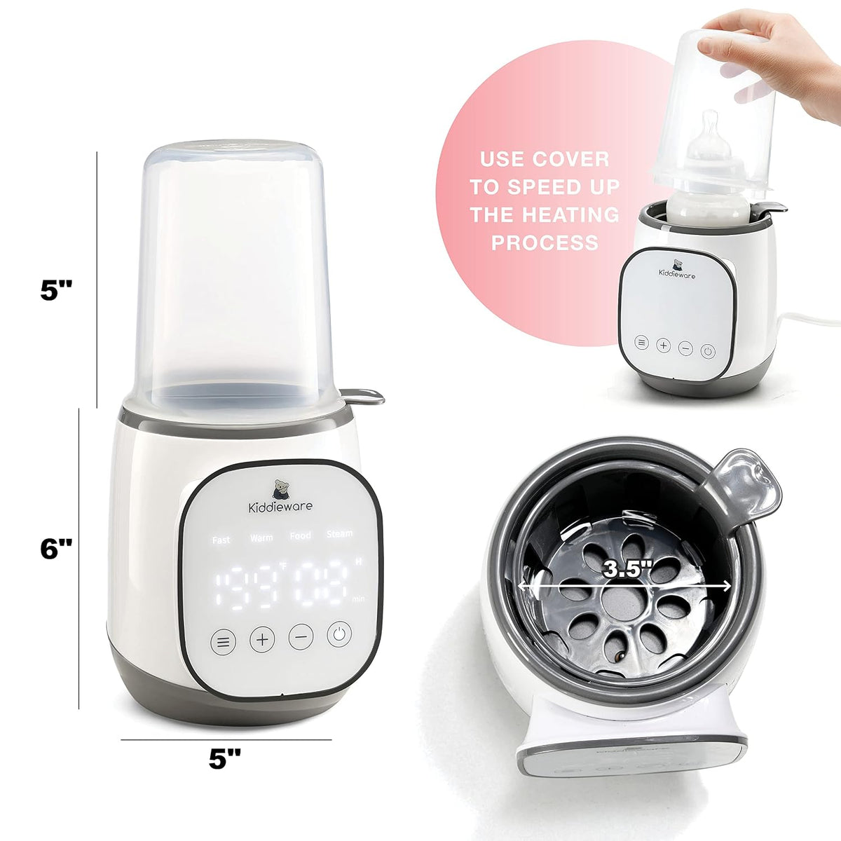 Baby Bottle Warmer for Breastmilk - 5-in-1 Feeding Bottle Warmers for all Bottles, Food Jars, and Breastmilk Bags - Smart Accurate Temperature Control, Automatic Shut-Off Milk Warmer for Baby