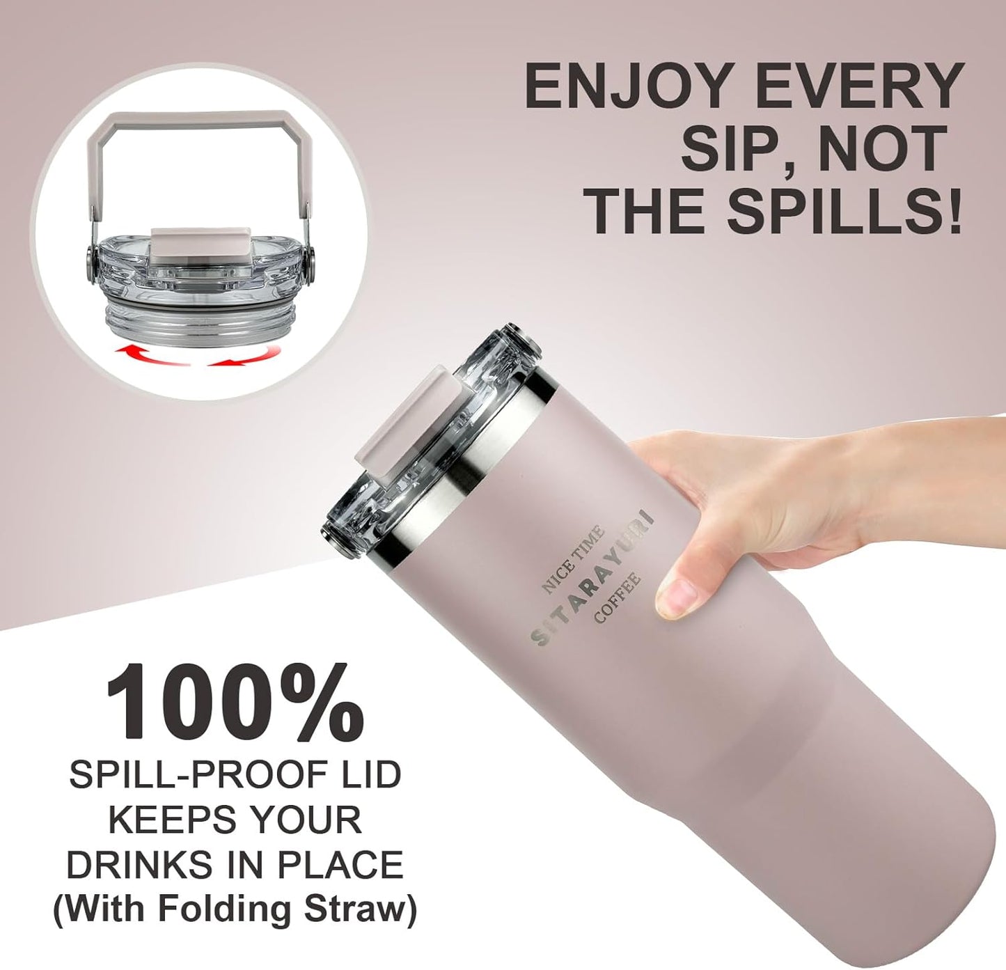 30 oz Insulated Tumbler with Handle and Flip Straw Lid - 100% Leak Proof Stainless Steel Water Bottle - Vacuum Sealed Travel Mug for Iced Coffee & Tea - Cupholder Friendly & BPA Free (Brown)