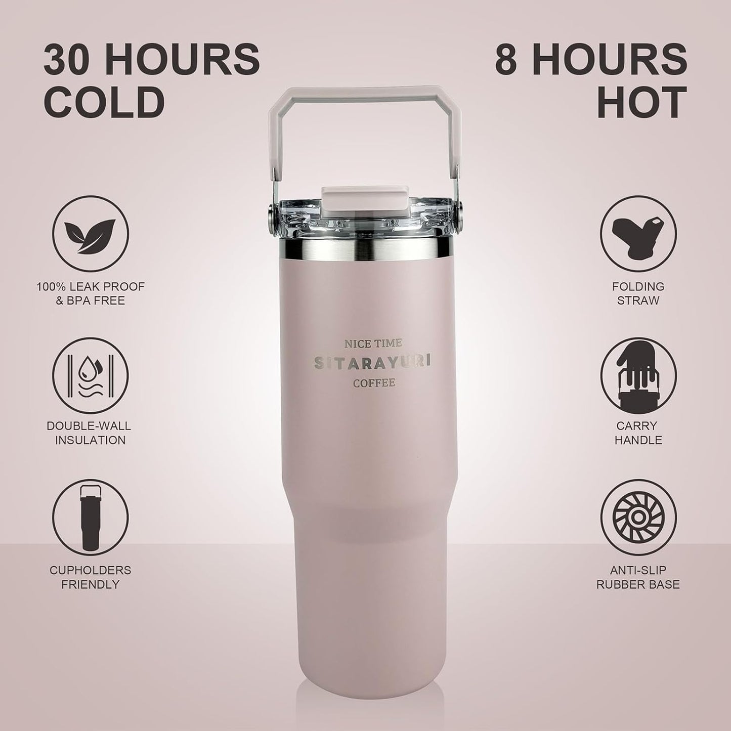 30 oz Insulated Tumbler with Handle and Flip Straw Lid - 100% Leak Proof Stainless Steel Water Bottle - Vacuum Sealed Travel Mug for Iced Coffee & Tea - Cupholder Friendly & BPA Free (Brown)